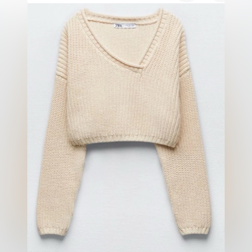 Zara Cropped Knit Sweater Asymmetric Neck, Size S <<<<224>>>